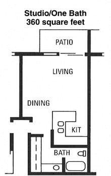 Floor plan for studio, 1 bath, 378 sqft